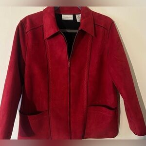 Alfred Dunner Vibrant Red Suede Zip Up Blazer
